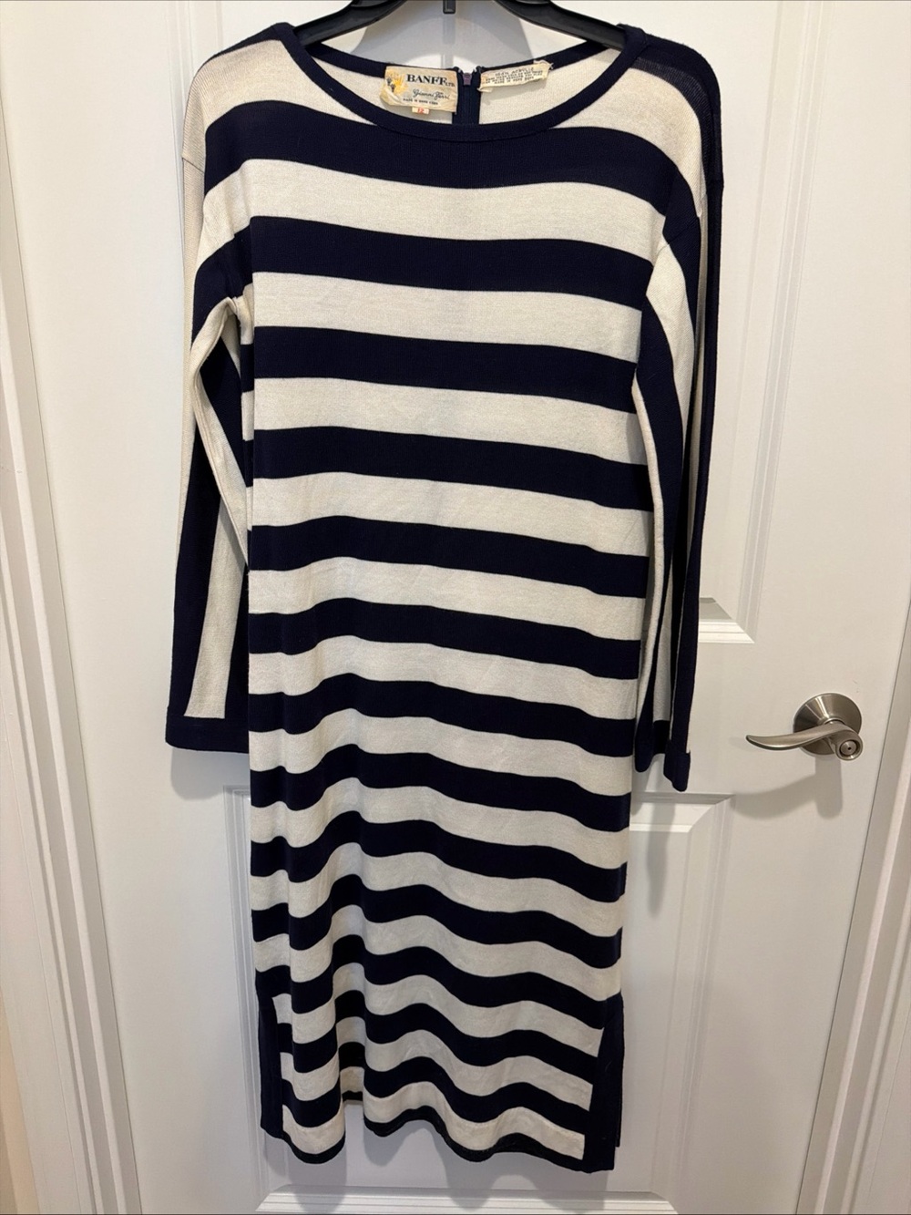 Banff LTD by Gianni Ferri Vintage Navy and White Striped Knit Maxi Sweater Dress